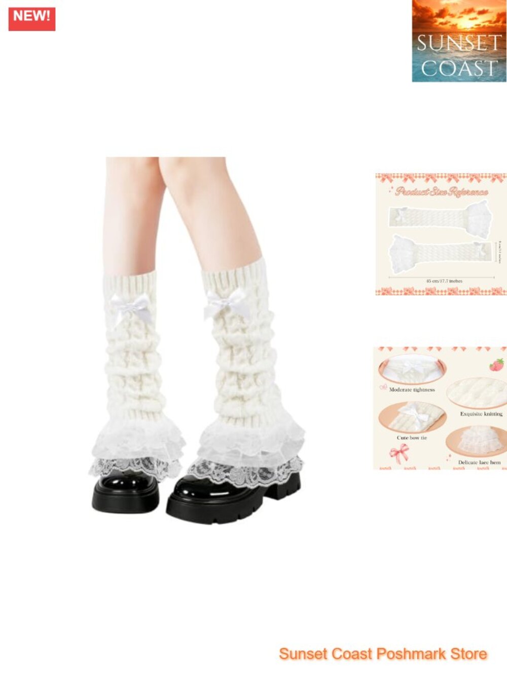 Kawaii Cable Knit Lace Bow Leg Warmers Acrylic One Size Women